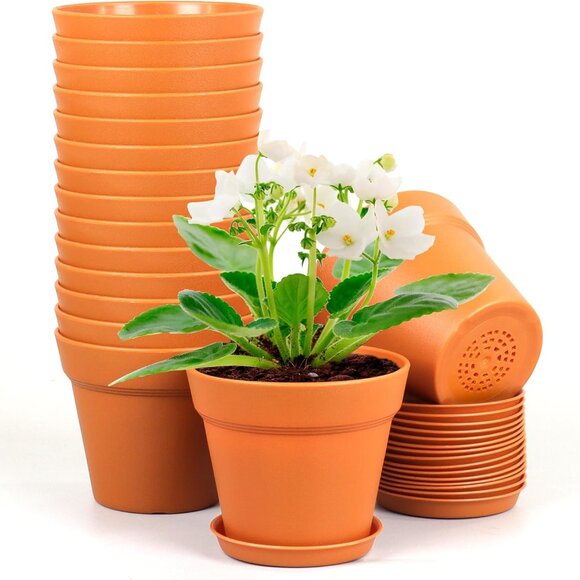 6 inch Plastic Nursery Pots, 16 Pack Plant Pots for Indoor Outdoor Plants, Flowe - Picture 1 of 7